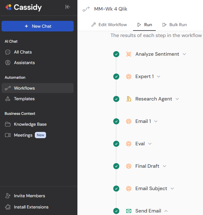 screenshot of Cassidy AI agent workflow